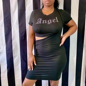 Black y2k bling skirt set